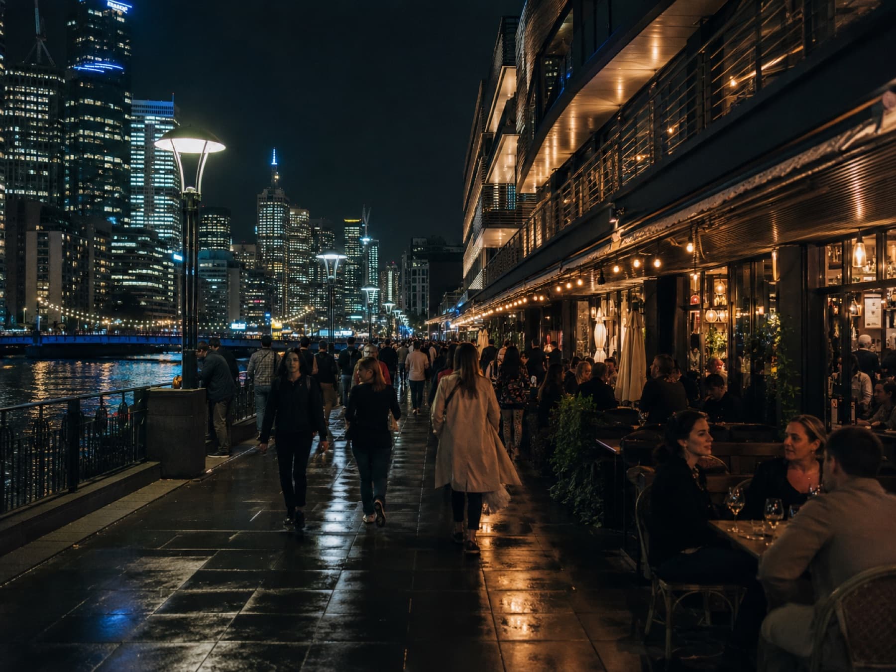 The Melbourne skyline across the river in early evening